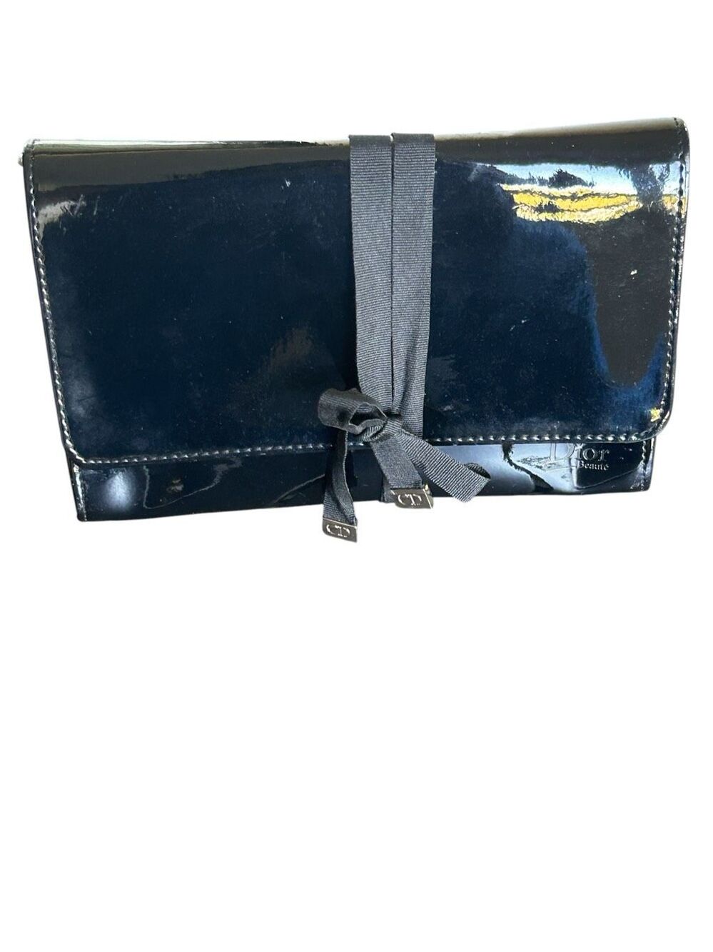 Dior Beaute Black Patent Leather Cosmetic Pouch Parfum Clutch